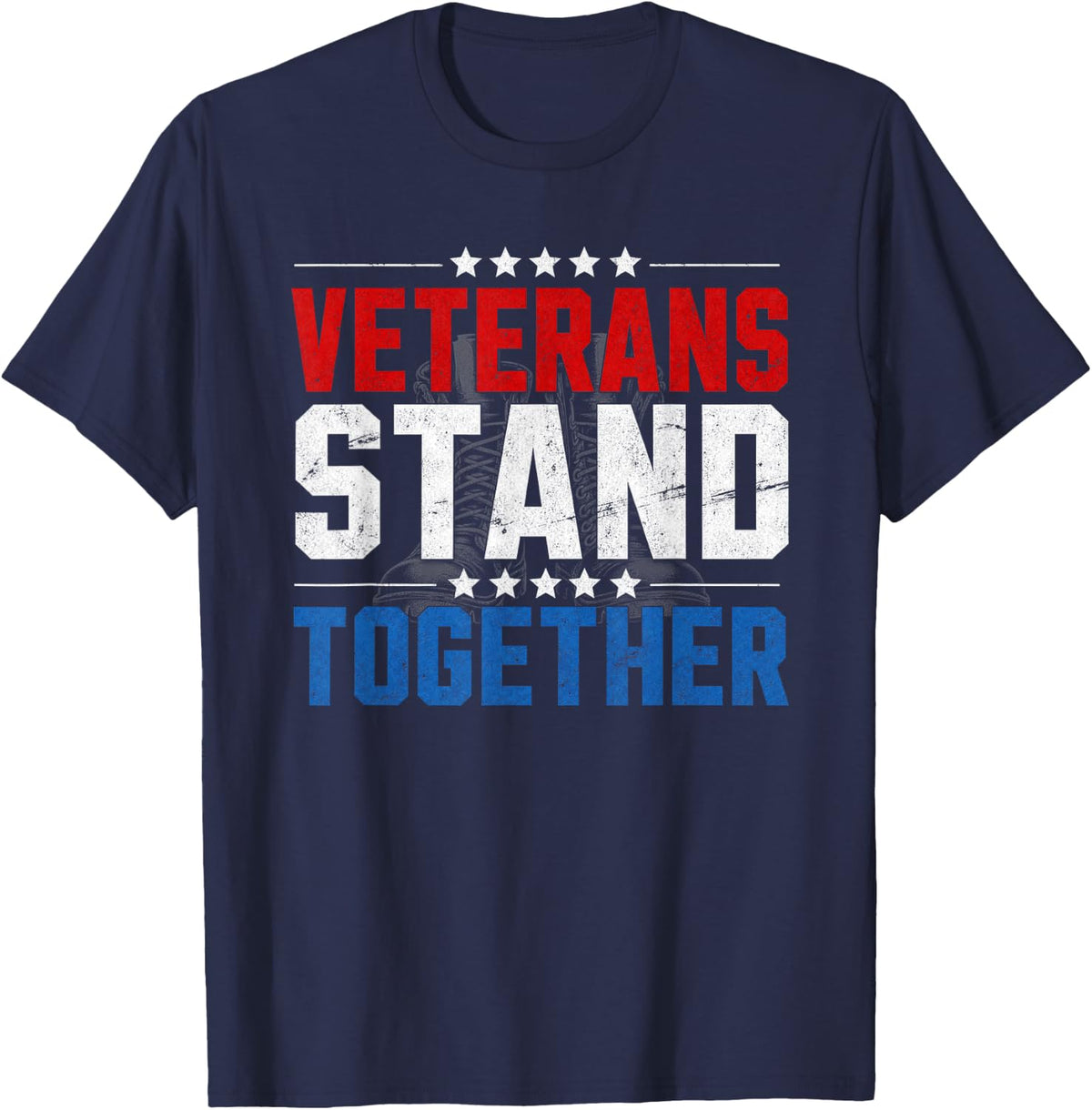 Veterans Day Combat Boots Stand Together T-Shirt - Navy Blue