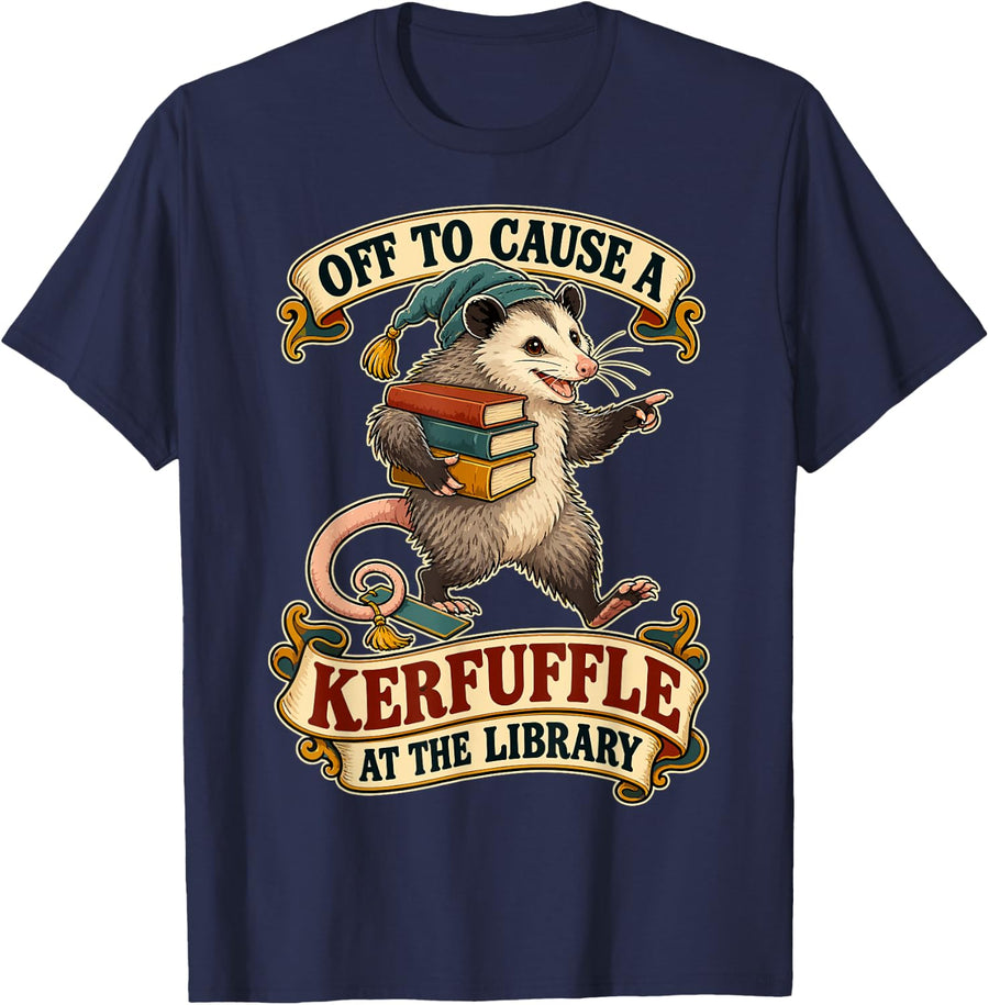 Opossum on Book Adventures T-Shirt - Navy Blue