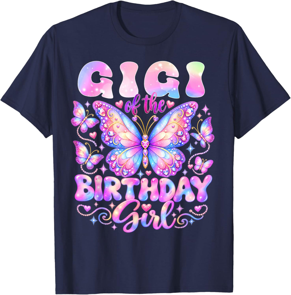 Gigi of The Birthday Girl Butterfly Family Matching T-Shirt - Navy Blue