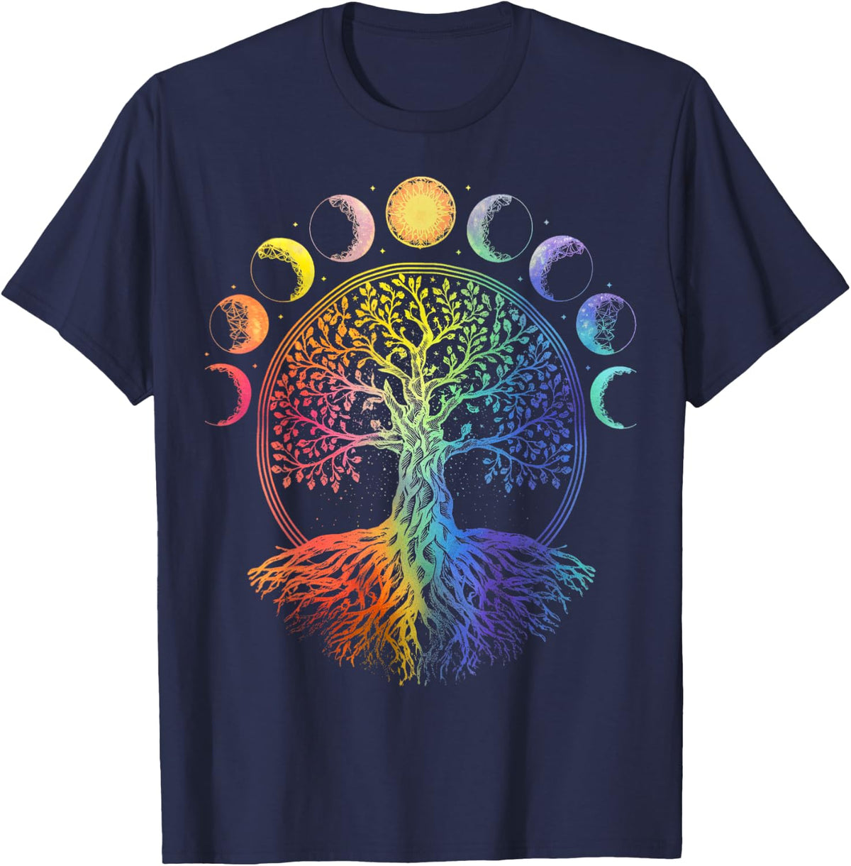 Life Tree Phases of the Moon T-Shirt - Navy Blue