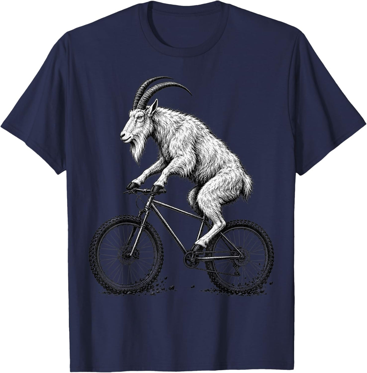Goat Mountain Bike Funny Cycling MTB Cyclist Biker Humor T-Shirt - Navy Blue