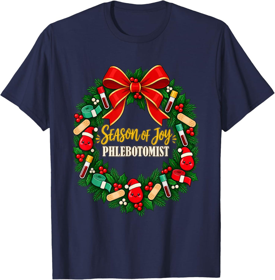Christmas Phlebotomist Festive Season T-Shirt - Navy Blue