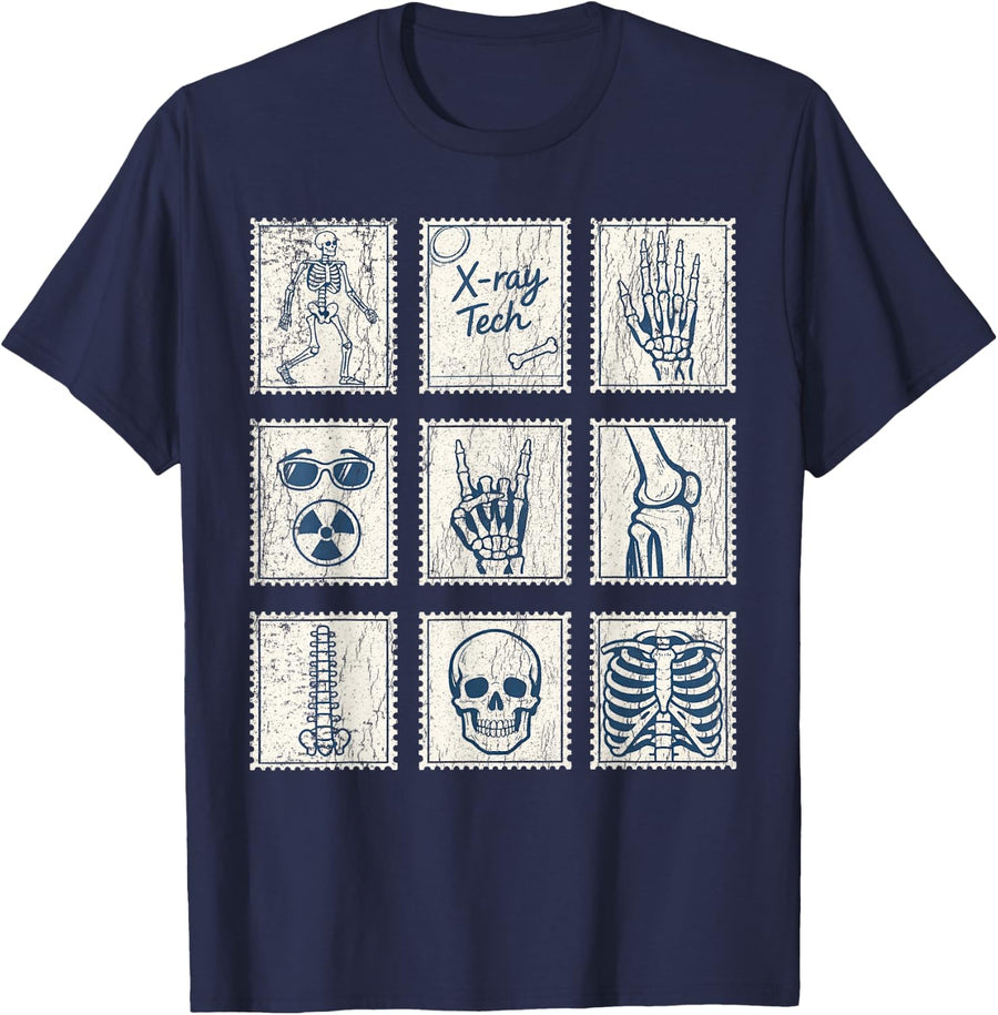 Xray Tech Vintage Stamp Artwork Rad Technologist Department T-Shirt - Navy Blue