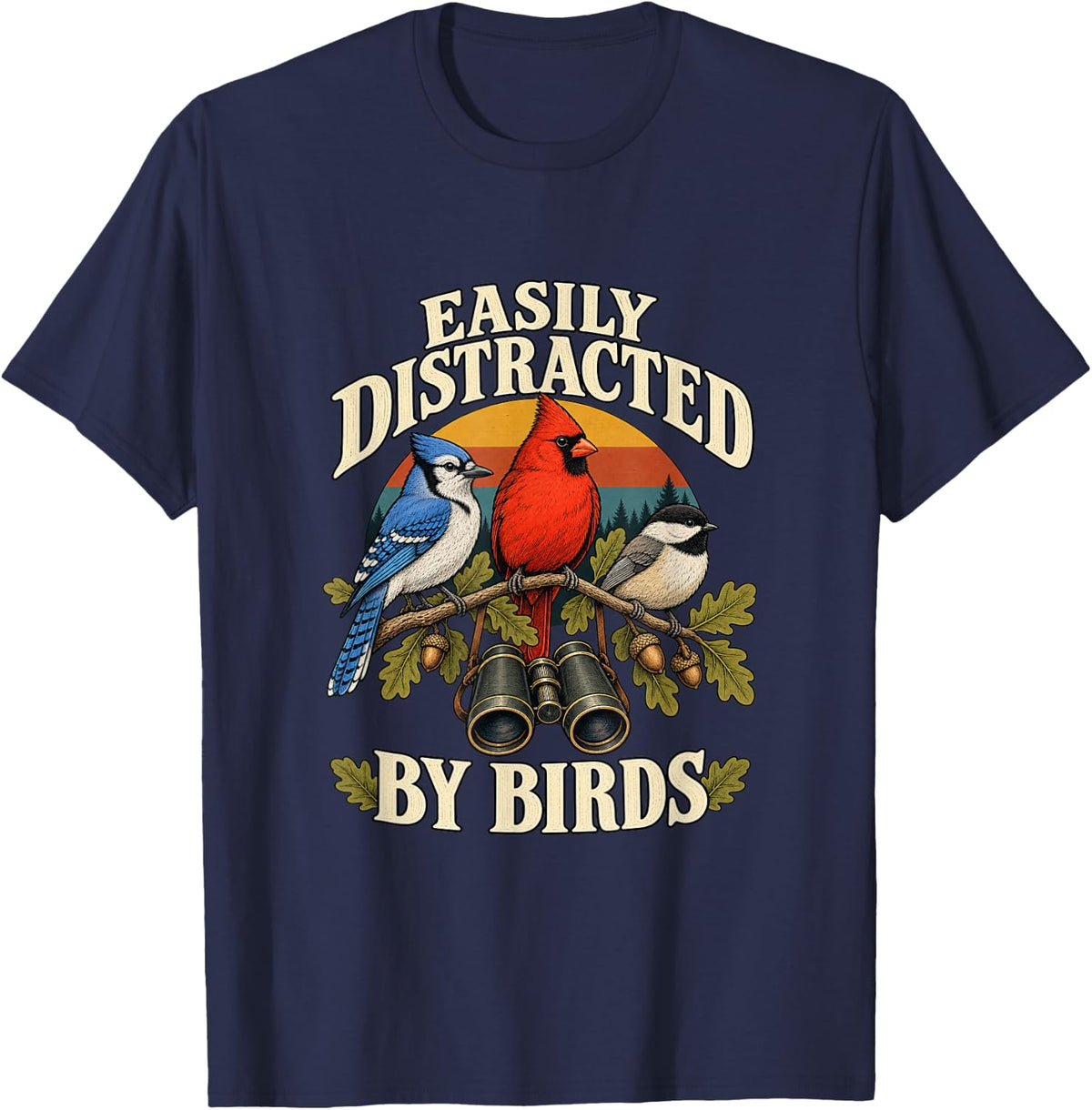 Easily Distracted by Birds Funny Birdwatching Birdwatcher T-Shirt - Navy Blue