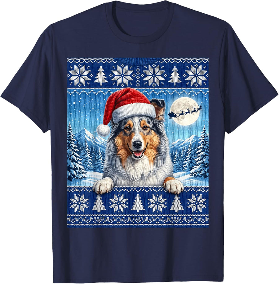Blue Merle Collie Dog T-Shirt - Navy Blue
