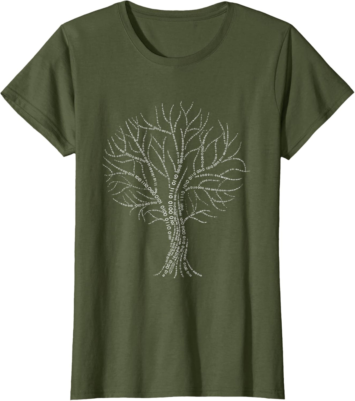 White Tree Binary Code - Computer Freak Programmer T-Shirt - Olive Green