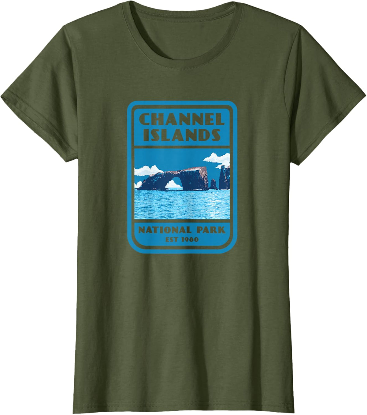 Channel Islands National Park Vintage Style Badge T-Shirt - Olive Green