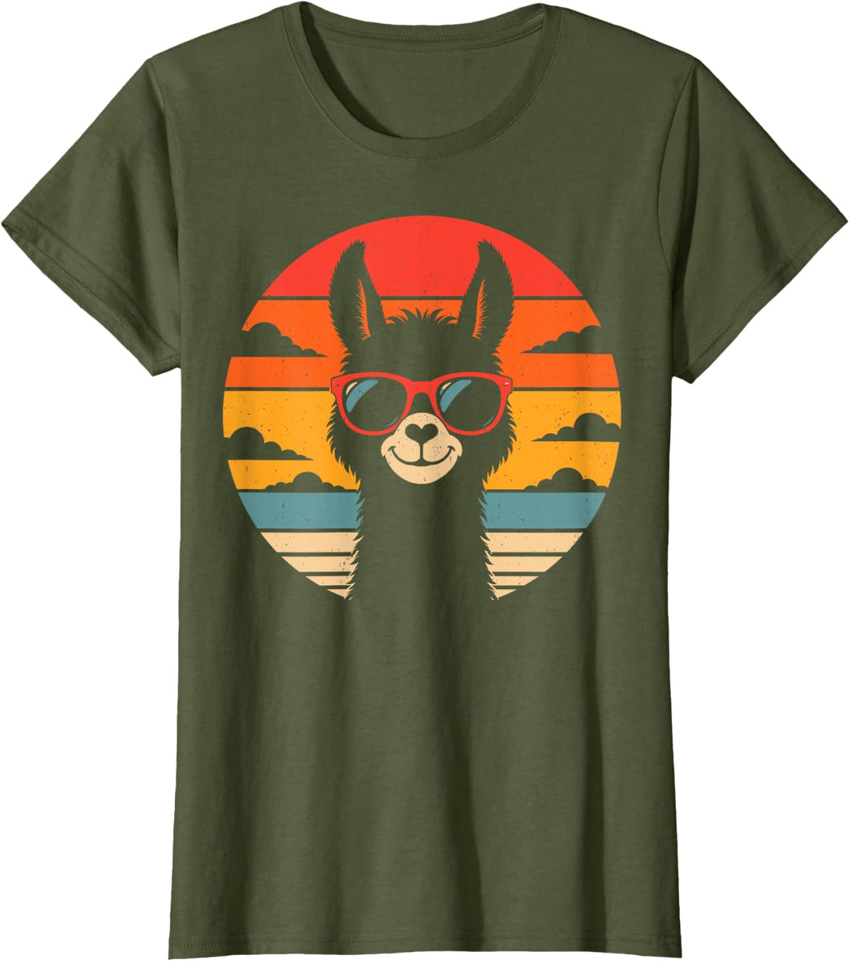 Llama Cute Animal Lover Farm Alpaca Fun T-Shirt - Olive Green