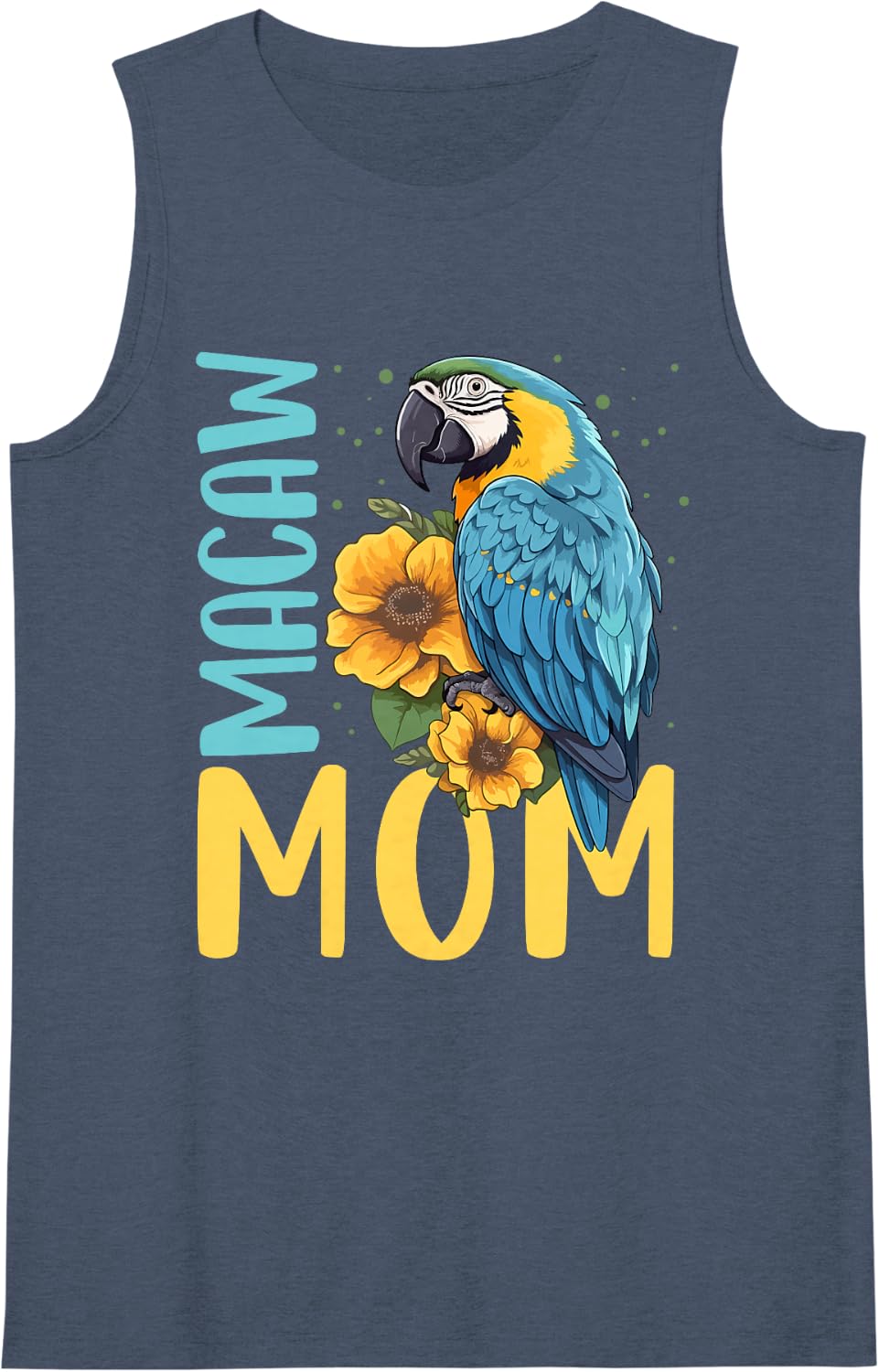 Women's Macaw Mom Shirt Macaw Shirt Mother Mama Blue Yellow Macaw Sleeveless Tank Top - Navy Blue