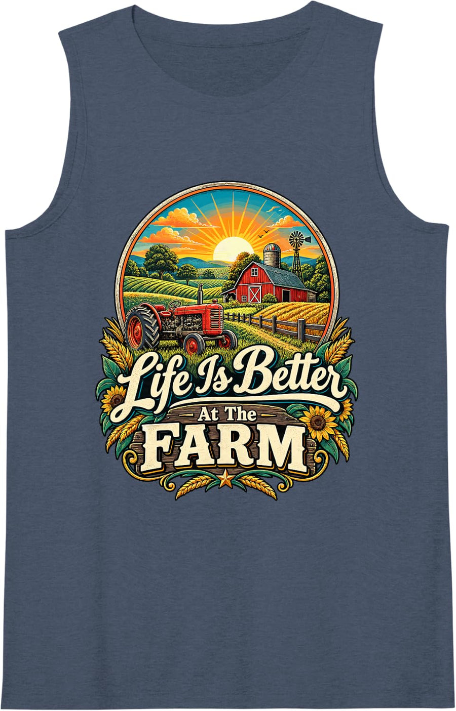 Women's Life is Better At The Farm Vintage Farmer Tractor T-Shirt Sleeveless Tank Top - Navy Blue