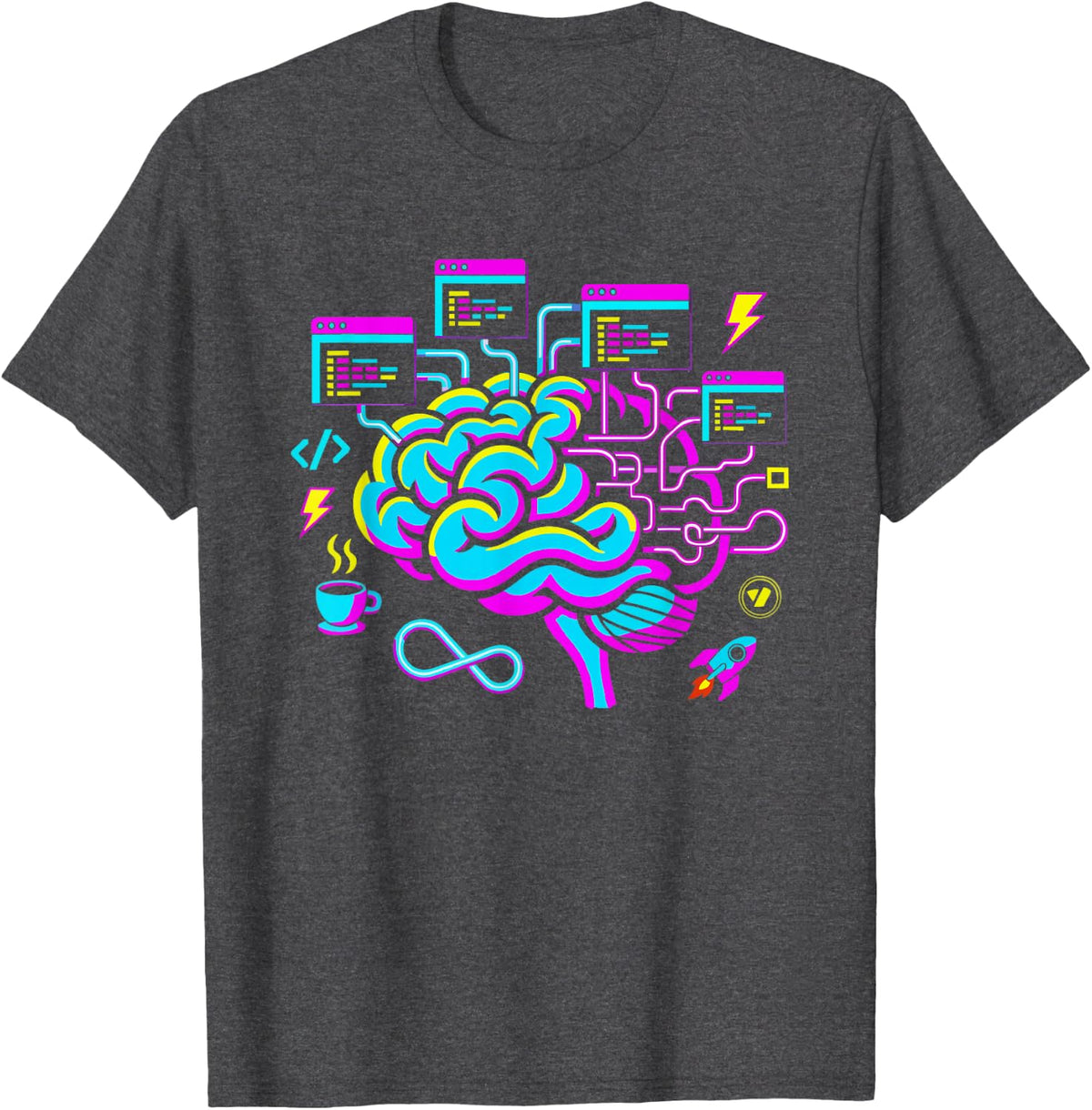 Programmer Binary Code Brain Neurodivergent Graphic T-Shirt - Dark Heather Grey
