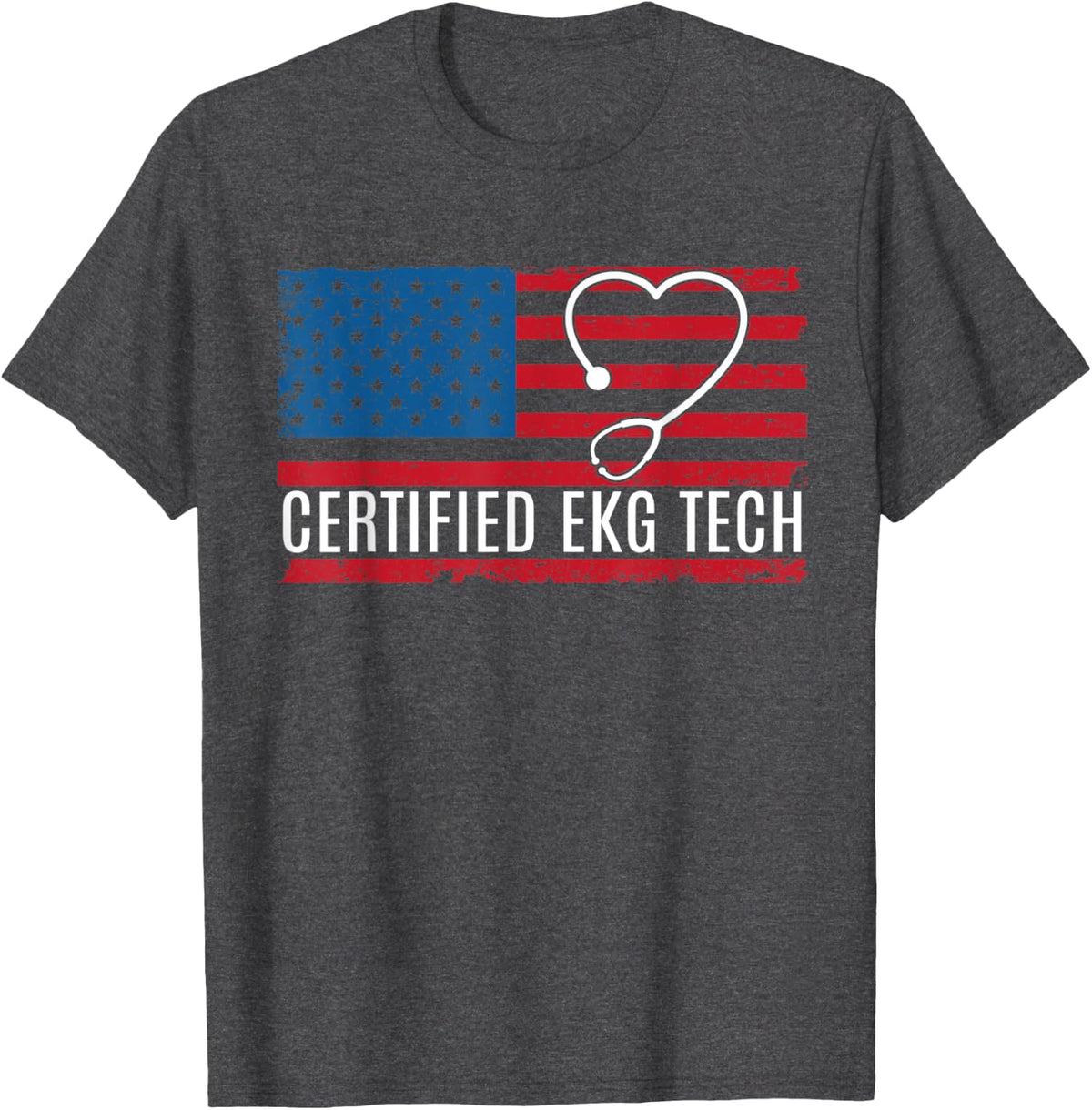 CET Certified EKG Tech ECG Cardiac Tech USA Flag T-Shirt - Dark Heather Grey
