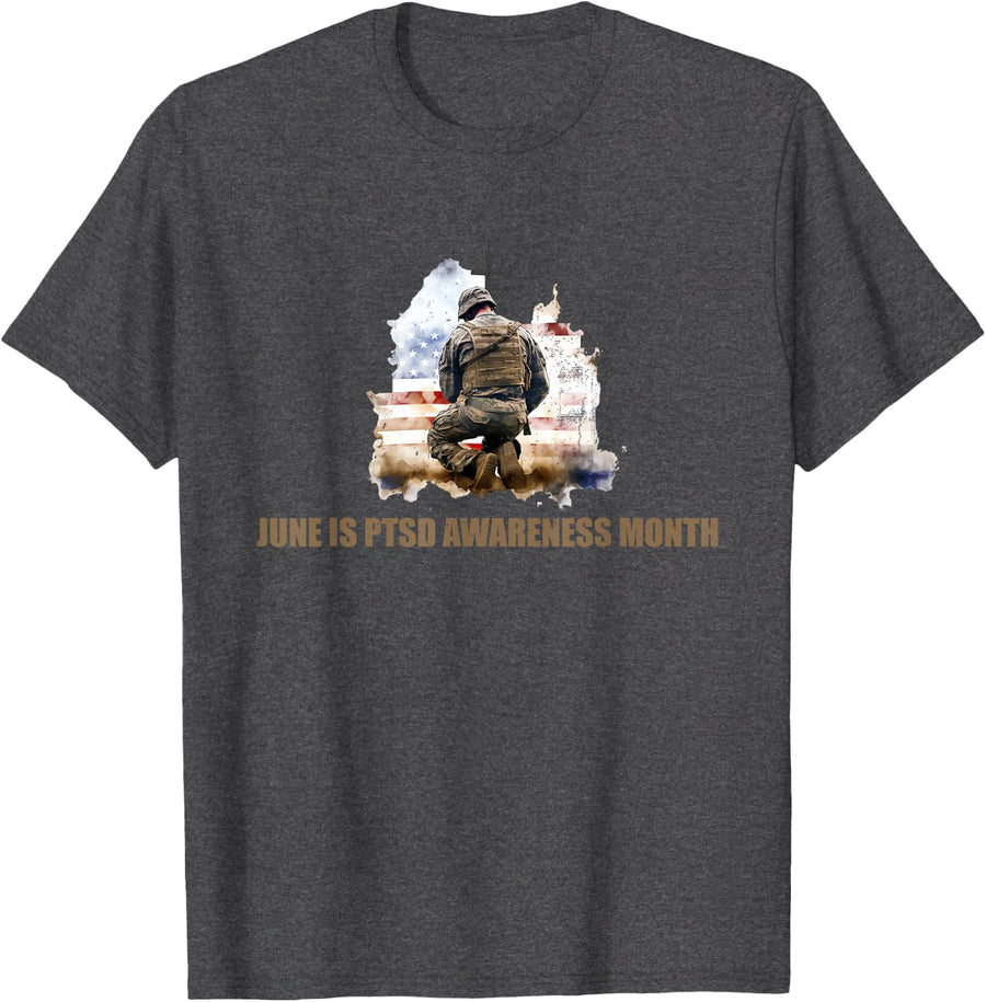 June Is PTSD Awareness Month T-Shirt - Dark Heather Grey