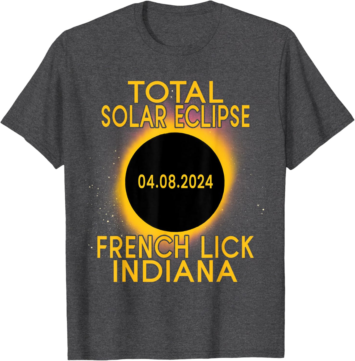French Lick Indiana Total Solar Eclipse 2024 T-Shirt - Dark Heather Grey