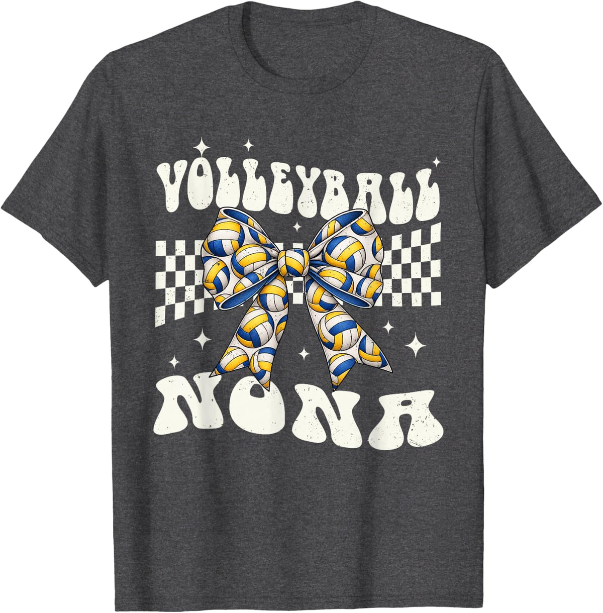 Volleyball Nona Coquette Bow Family Matching T-Shirt - Dark Heather Grey