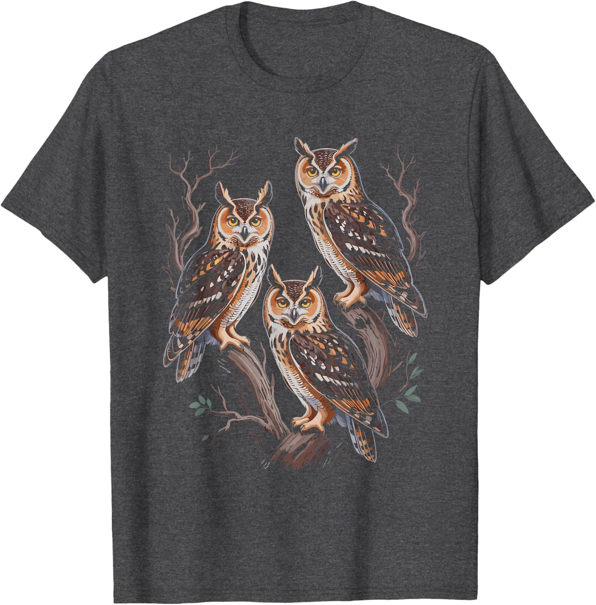 Colorful Owl Species Illustration Design T-Shirt - Dark Heather Grey