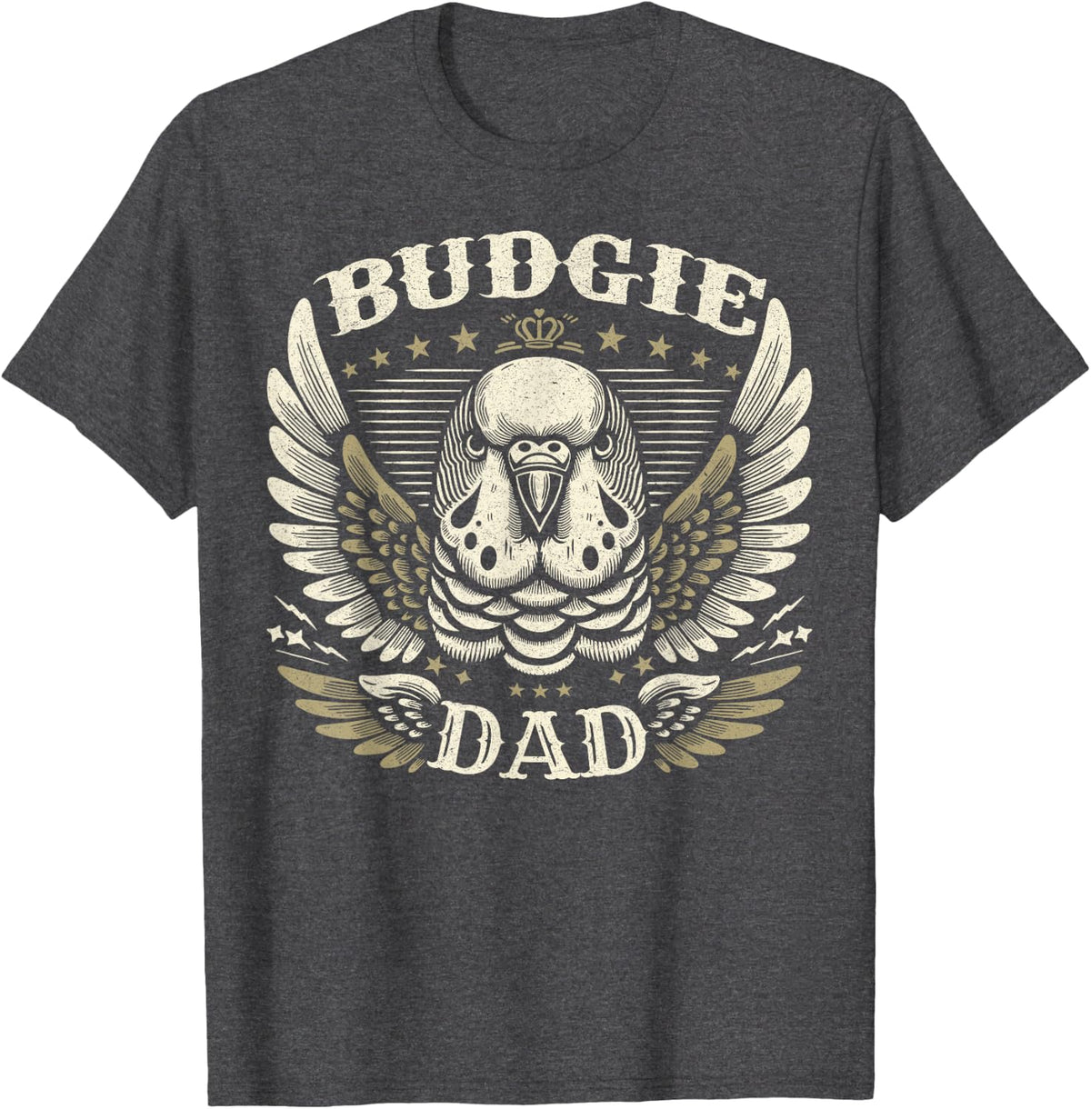 Budgie Dad Biker Wings Motorcycle Lover Cool Parakeet Retro T-Shirt - Dark Heather Grey