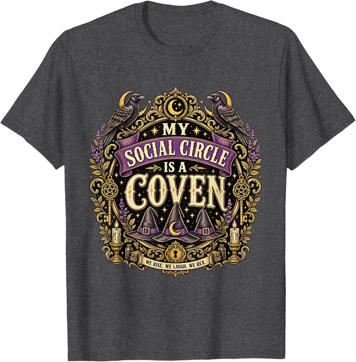 Vintage Witchy Coven Gothic Halloween Aesthetic Design T-Shirt - Dark Heather Grey
