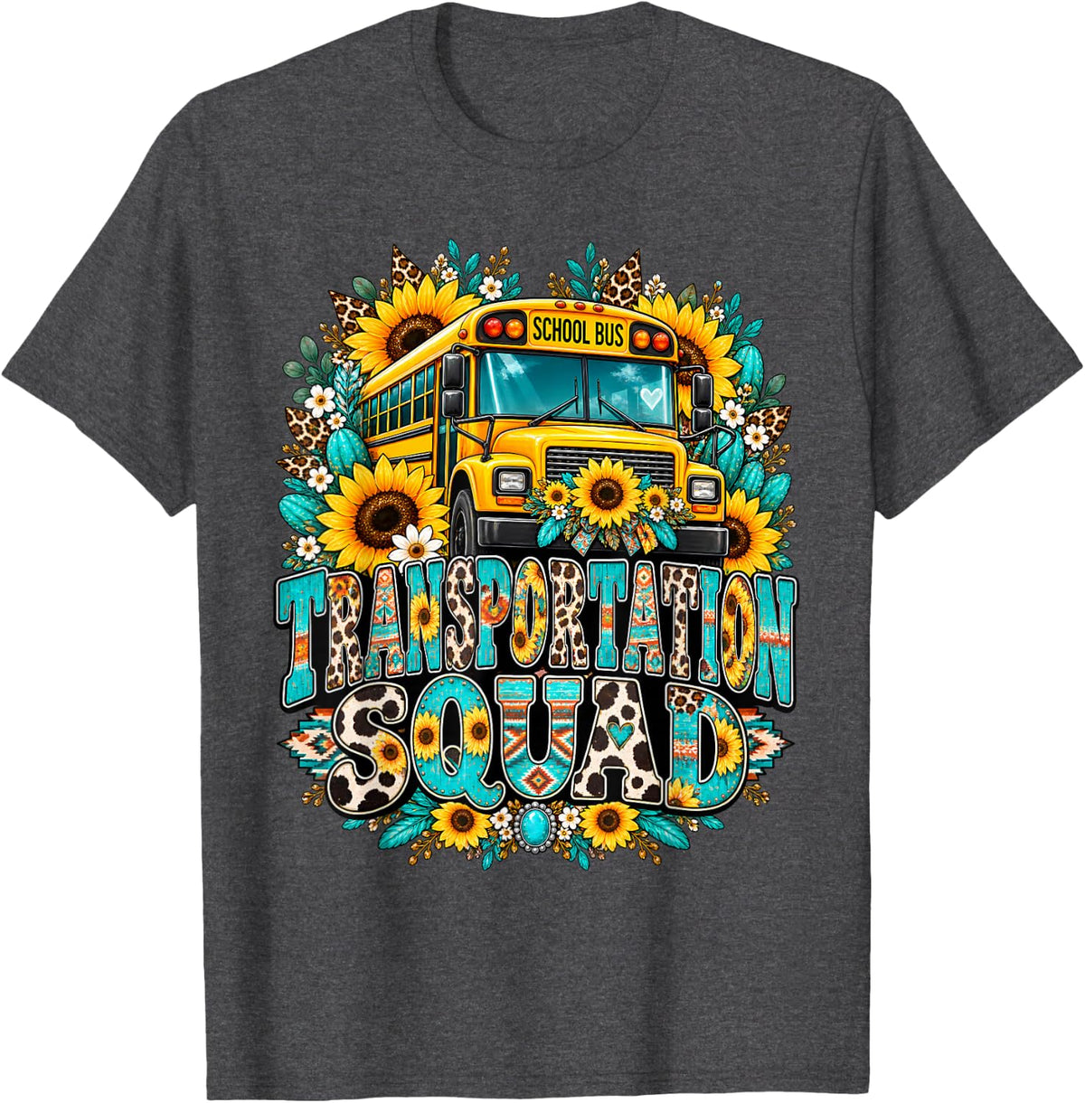 Transportation Squad Driving Bus Driver Groovy School Bus T-Shirt - Dark Heather Grey