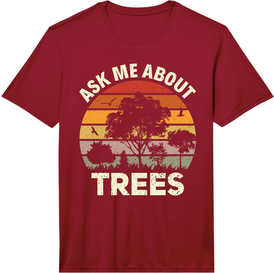 Mens Tree Climbing Ask Me About Trees, Retro Vintage Arborist Performance T-Shirt - Red