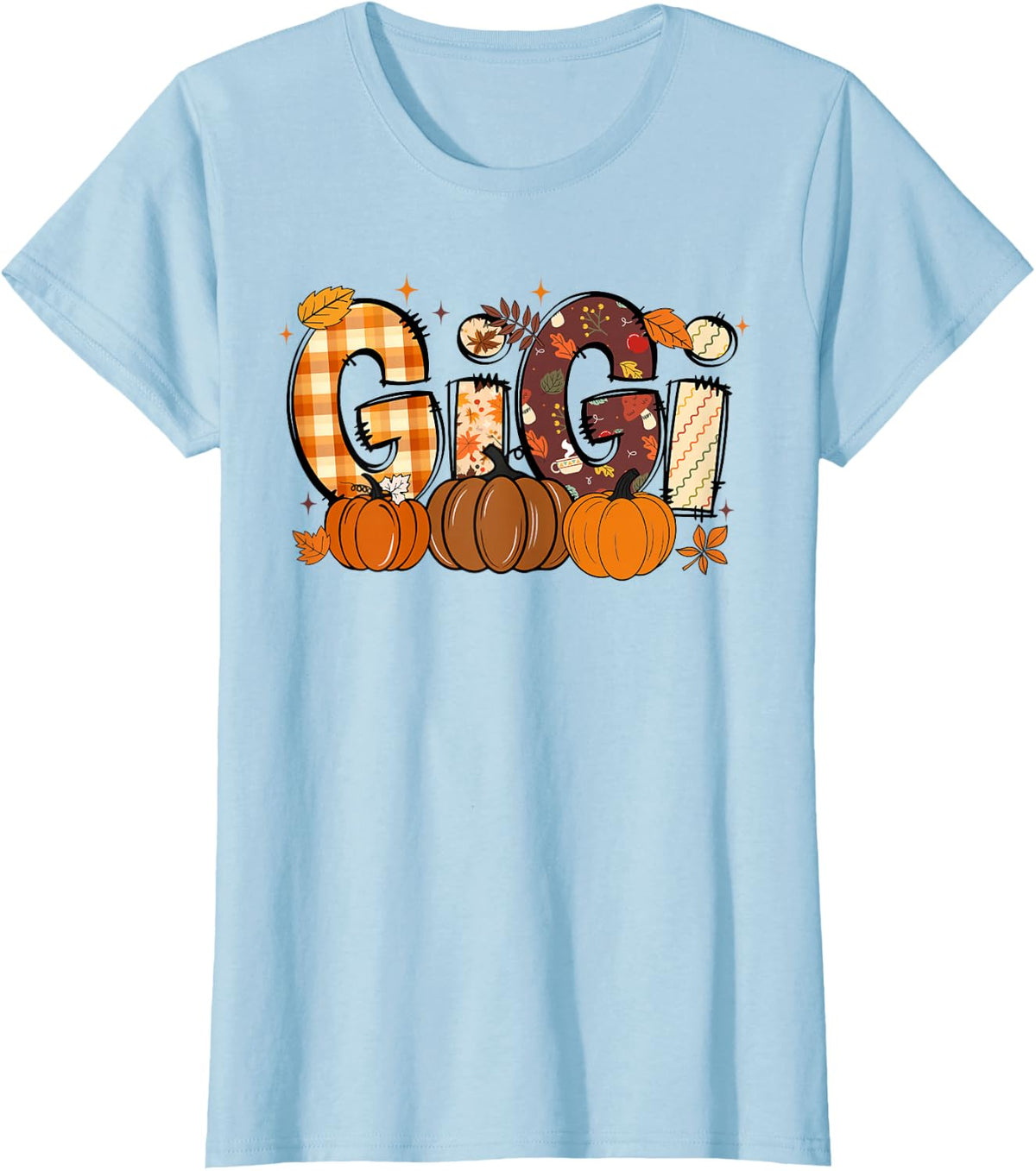 Retro Gigi Pumpkin Fall Leaves Grandma Fall Thanksgiving T-Shirt - Baby Blue