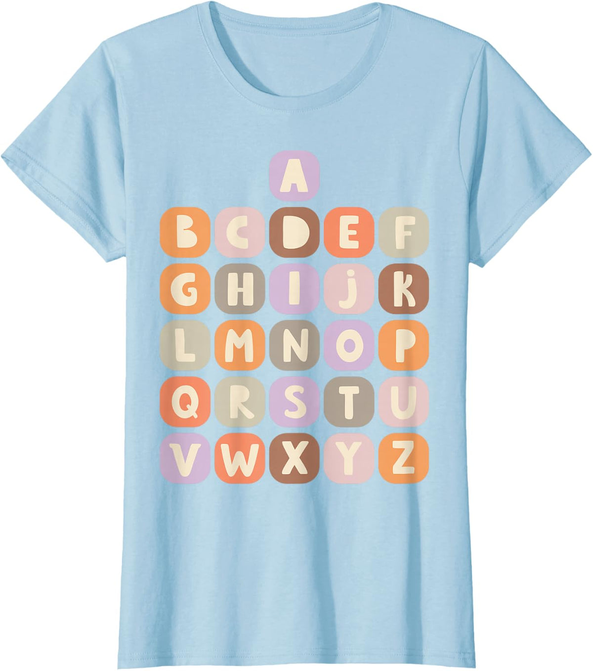 Alphabet ABC Kids A to Z Letters Learning Kindergarten Pre K T-Shirt - Baby Blue