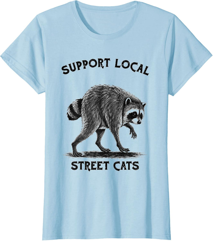 Jimothy Raccoon Support Your Local Street Cats Trash Panda T-Shirt - Baby Blue