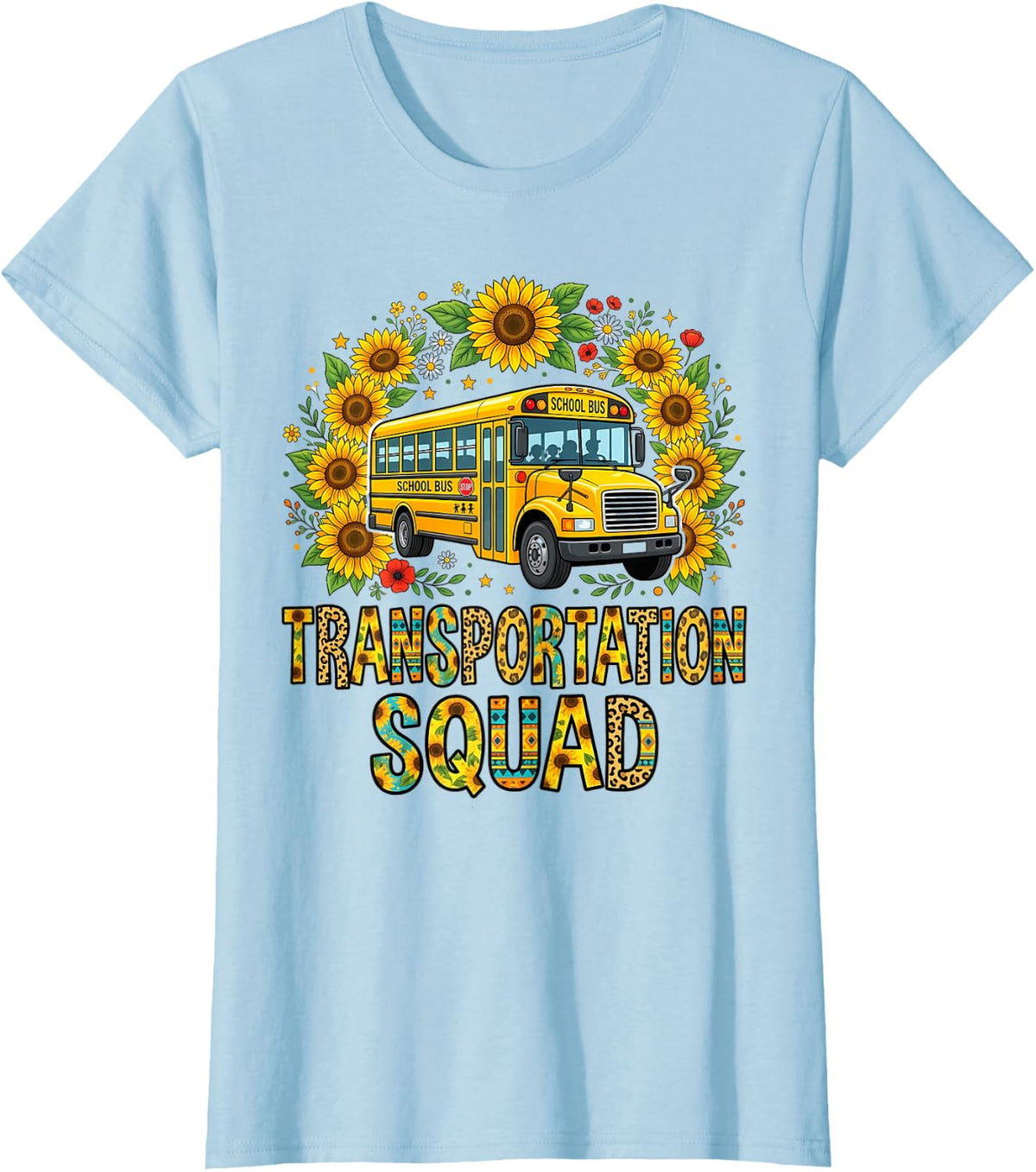 Transportation Squad Driving Bus Driver Colorful School Bus T-Shirt - Baby Blue