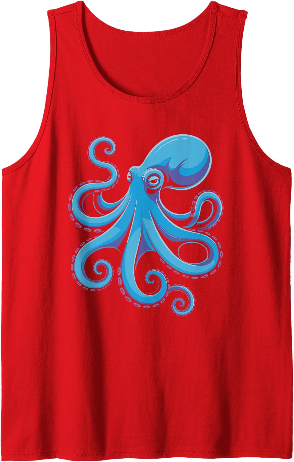 Vivid Blue Octopus Nautical Artwork Sleeveless Tank Top - Red