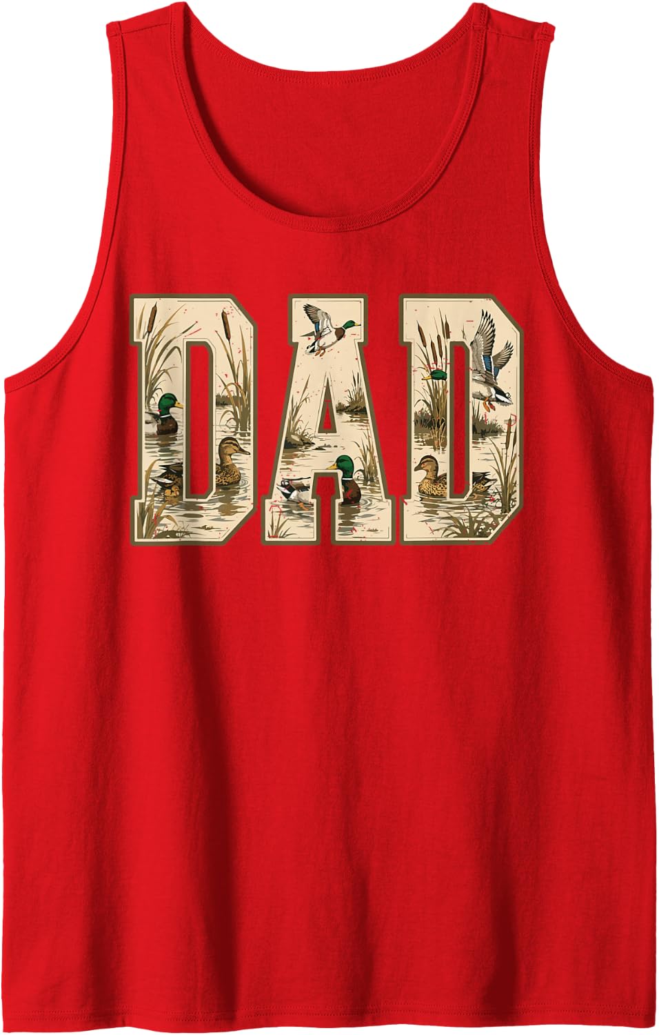 Men's Camo Mallard Duck Hunting Dad Camouflage Vintage Retro Tank Top - Red