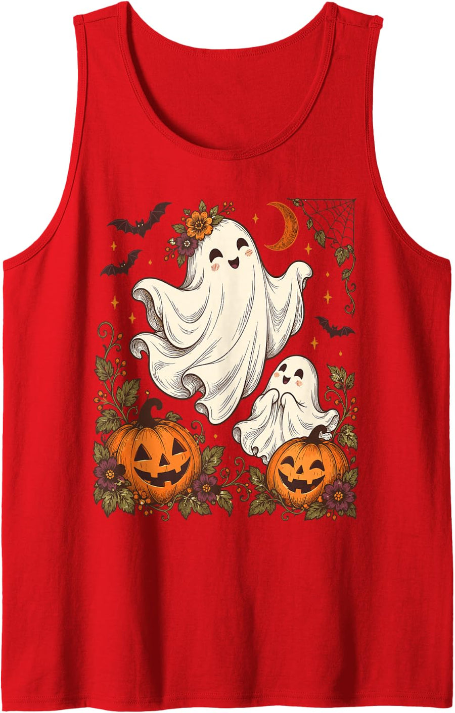 Cute Ghost Pumpkin Halloween Fall Party Costume Sleeveless Tank Top - Red