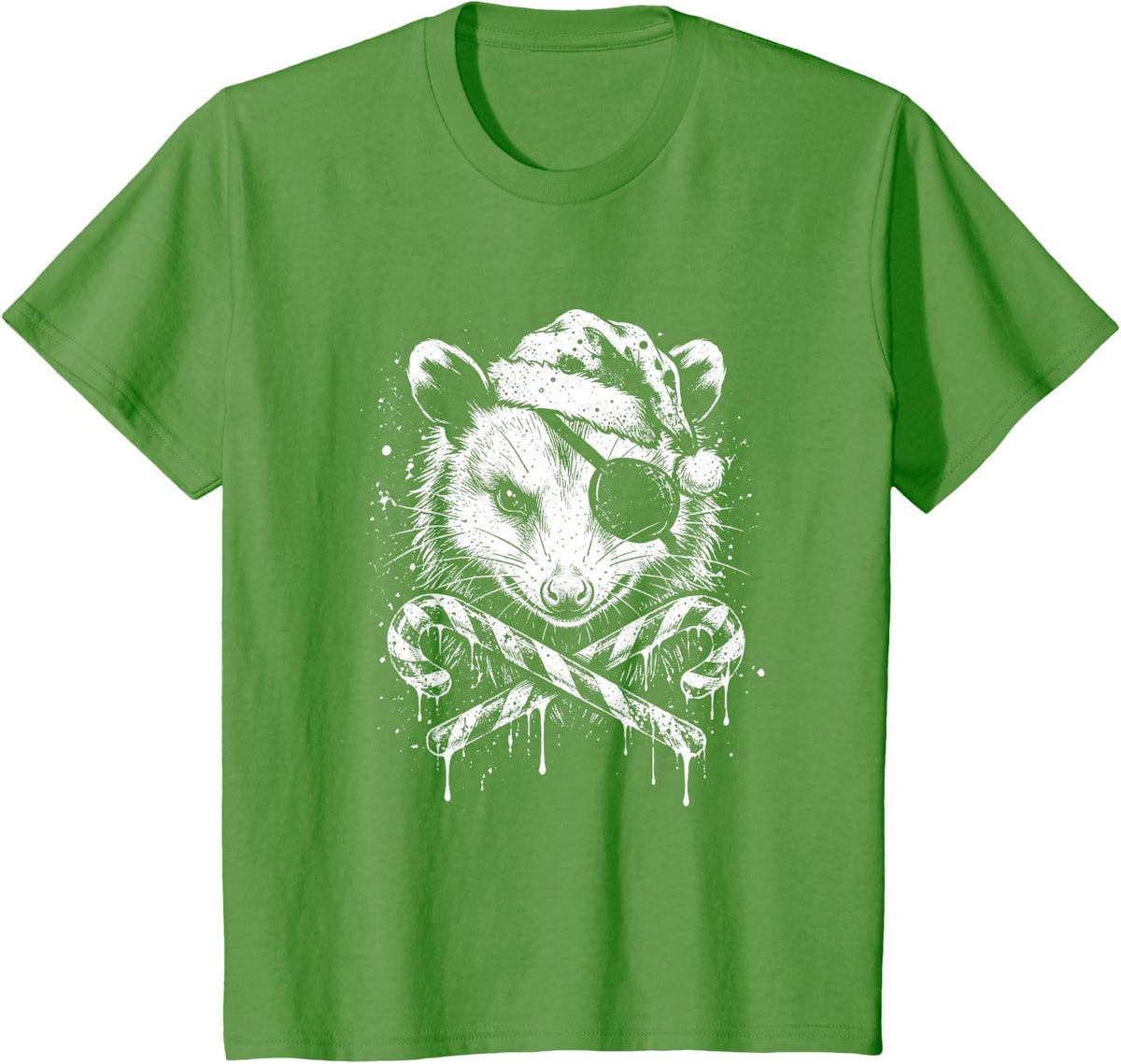 Opossum Pirate Santa Candy Canes Crossed T-Shirt - Grass Green