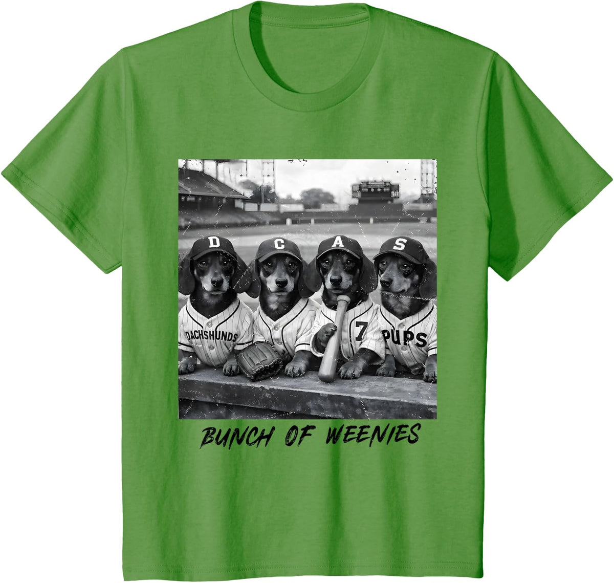 Bunch of Weenies Funny Dog Meme Baseball Weenies Dachshunds T-Shirt - Grass Green
