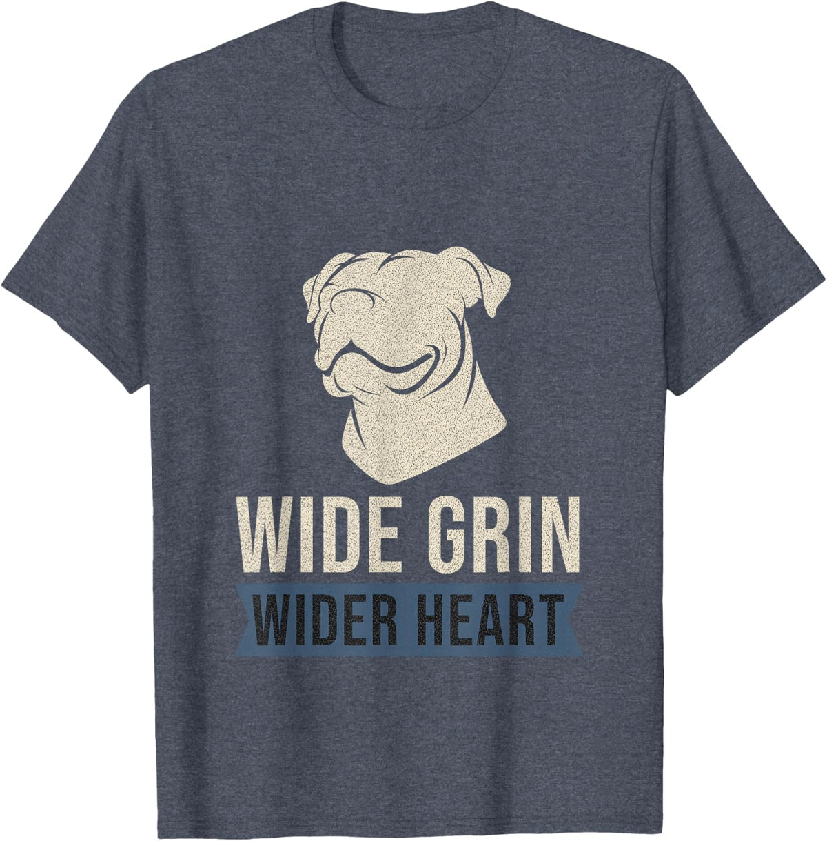 Staffordshire Bull Terrier - Wide Grin Wider Heart T-Shirt - Heather Blue