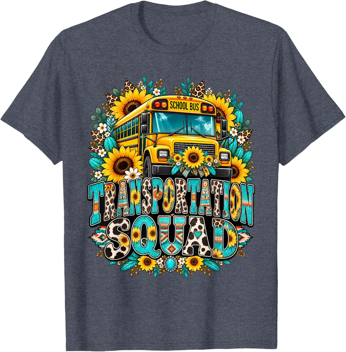 Transportation Squad Driving Bus Driver Groovy School Bus T-Shirt - Heather Blue