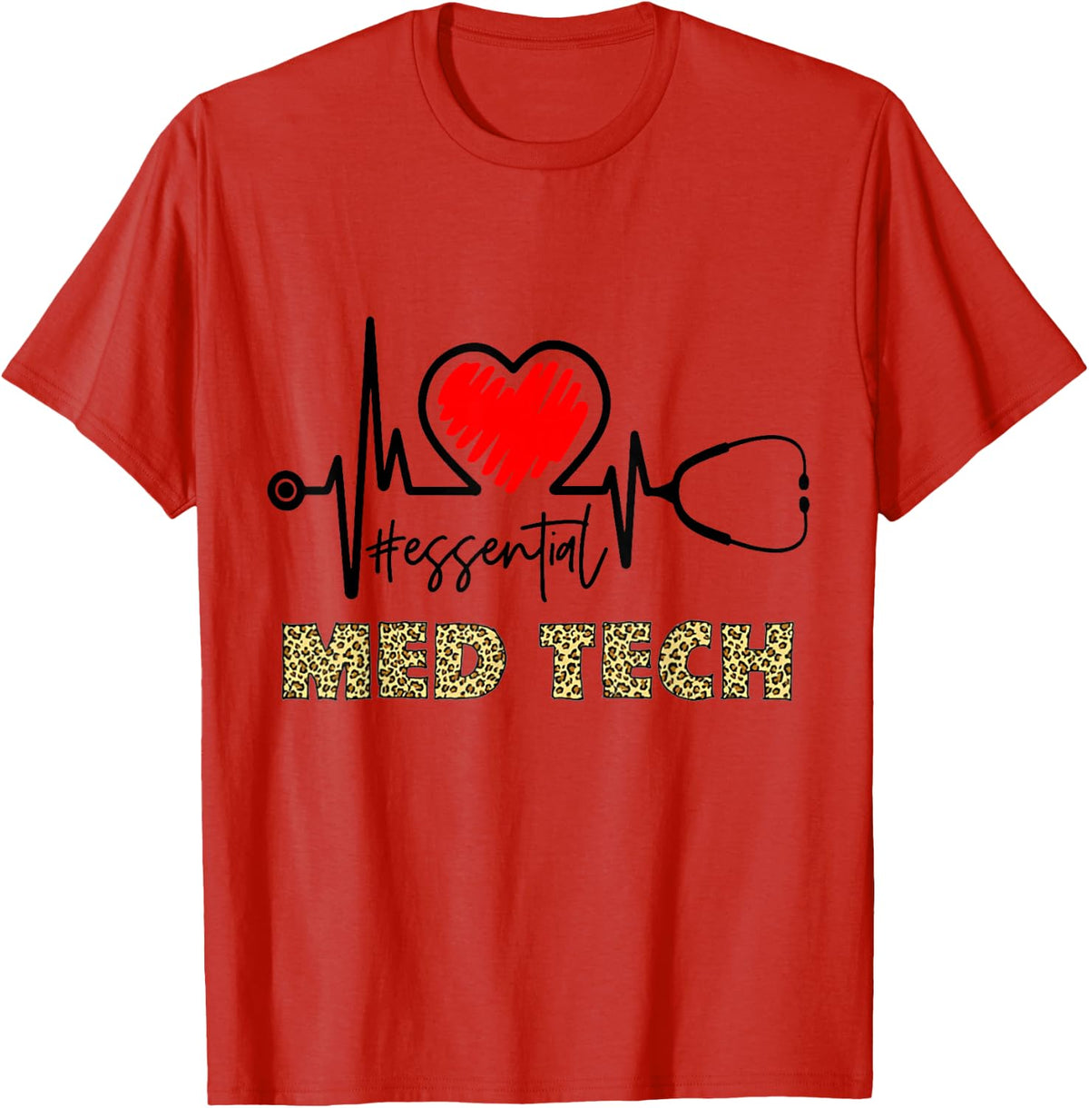 Essential Med Tech Heartbeat Med Tech Nurse Gift T-Shirt - Red