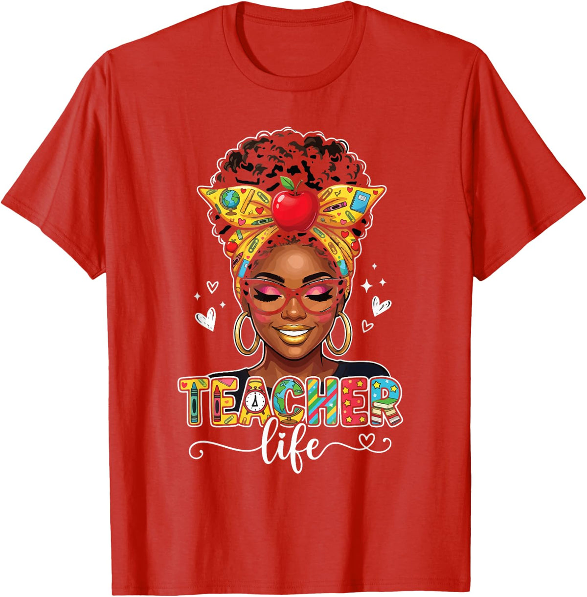 Teacher Life Cute School Teacher Apple Bow Design T-Shirt - Red