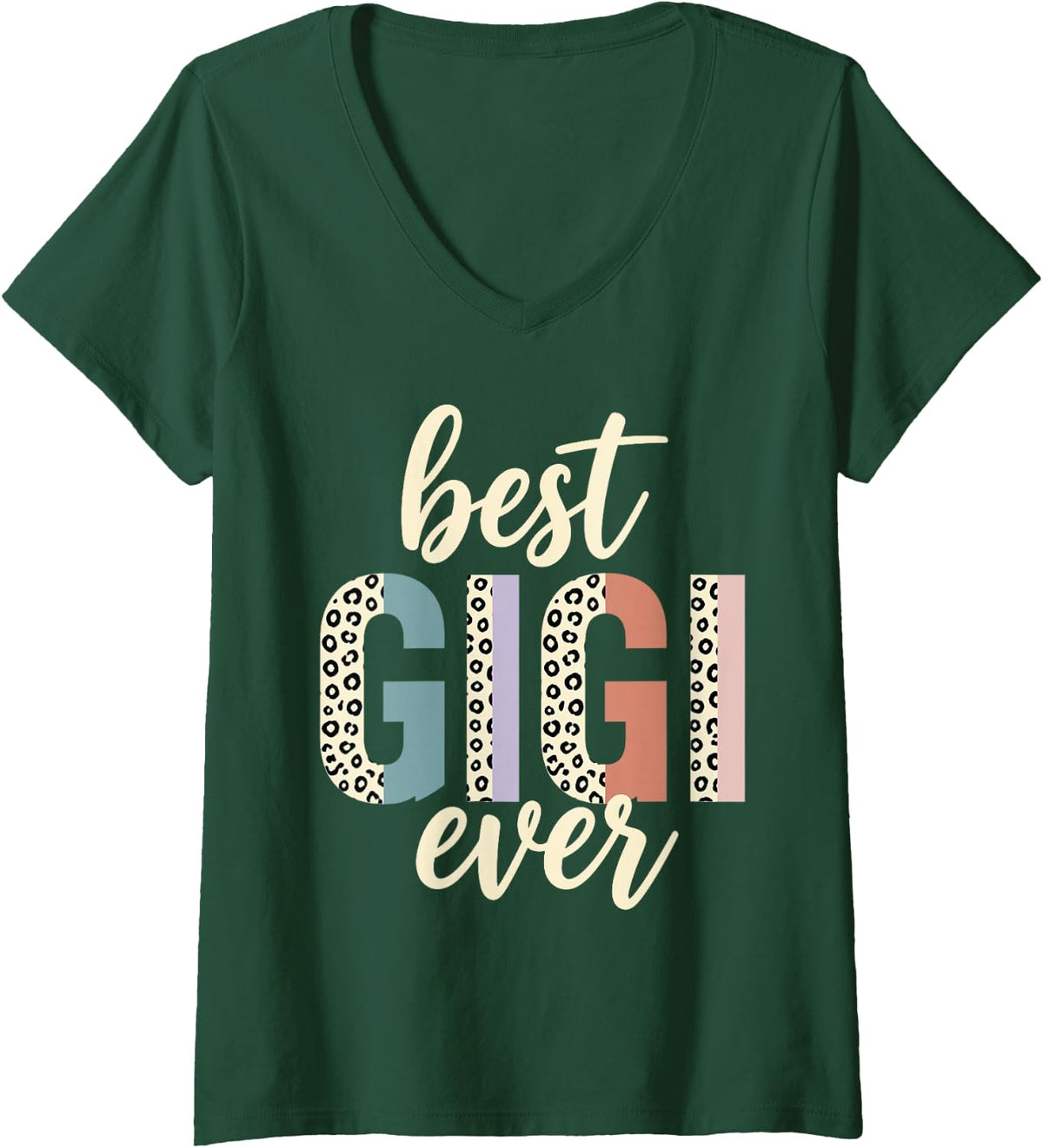 Women's Best Gigi Ever Art for Grandma Nana from Grandkids Best Gigi V-Neck T-Shirt - Dark Green