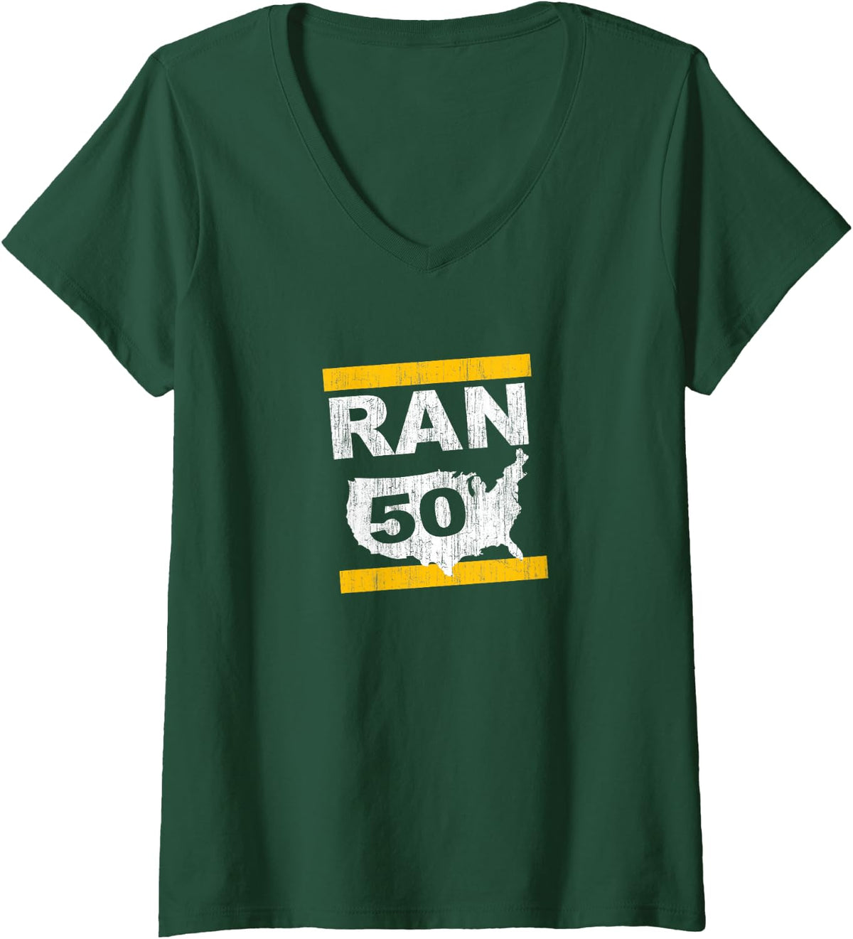 Women's Ran 50 States Twenty 6 Point 2 Miles Marathon Runner Design V-Neck T-Shirt - Dark Green