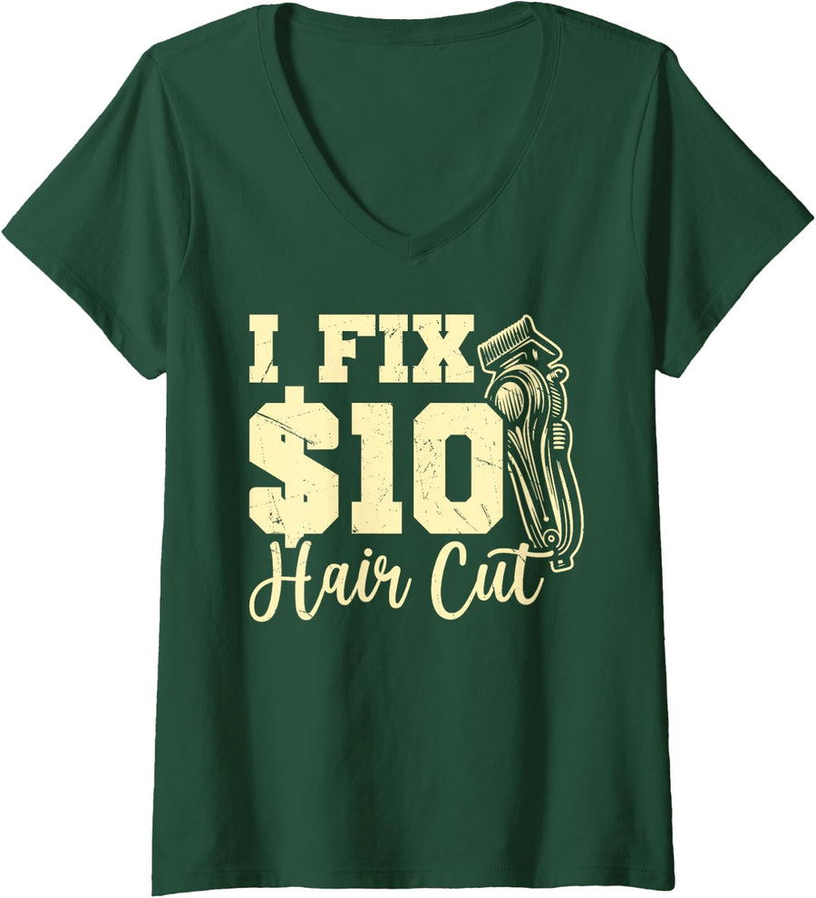 Women's Funny Barber Hairdresser Hairstylist Barbershop V-Neck T-Shirt - Dark Green