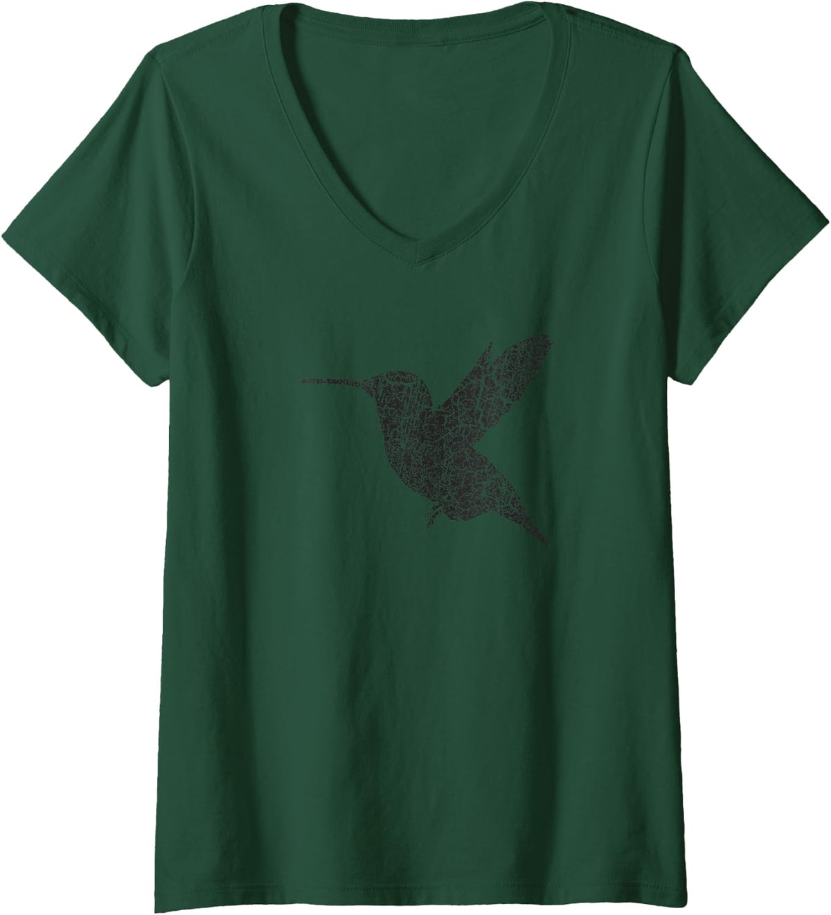 Womens Hummingbird Distressed Print - Vintage Hummingbird V-Neck T-Shirt - Dark Green