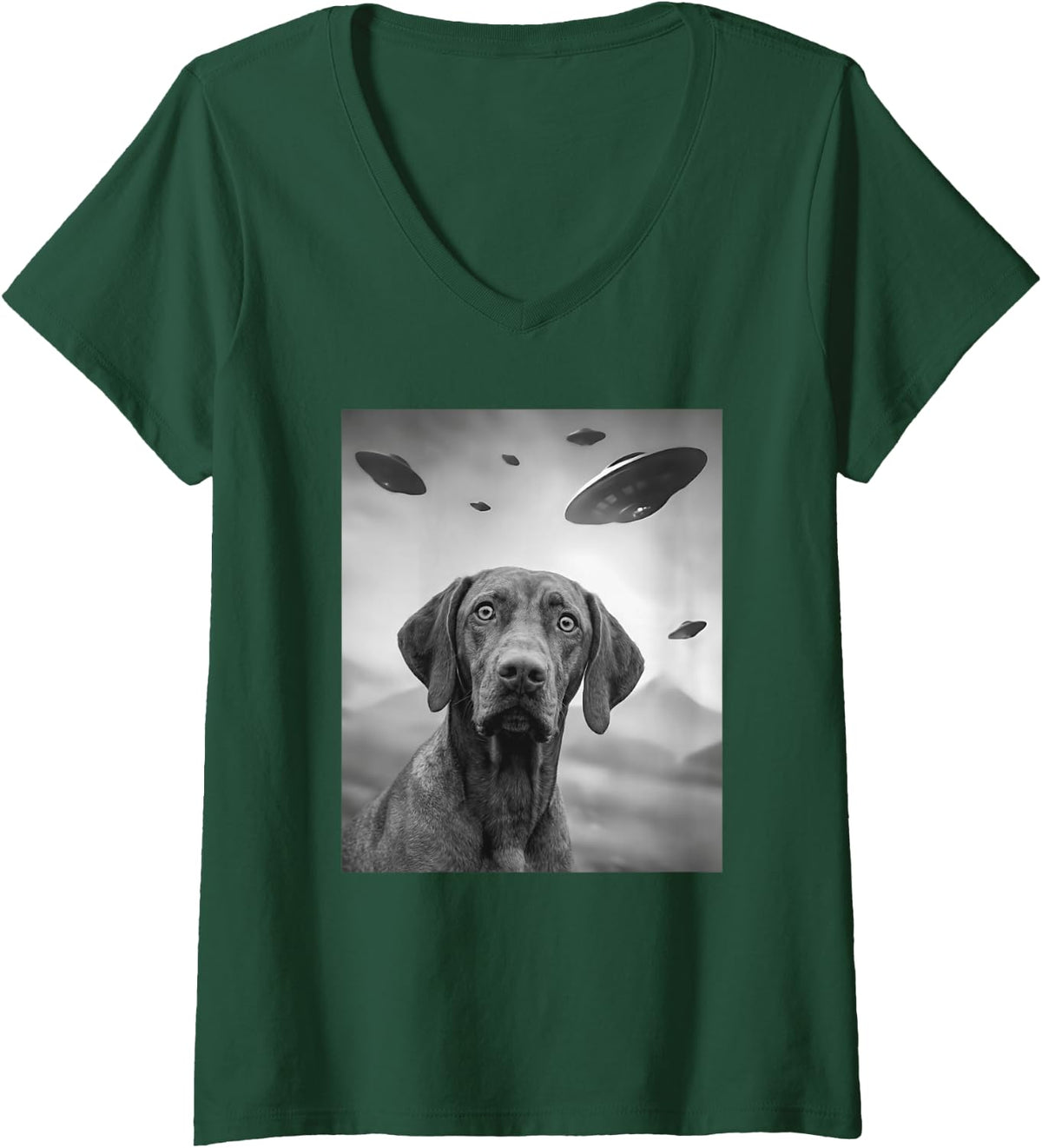 Women's Vizsla UFO V-Neck T-Shirt - Dark Green