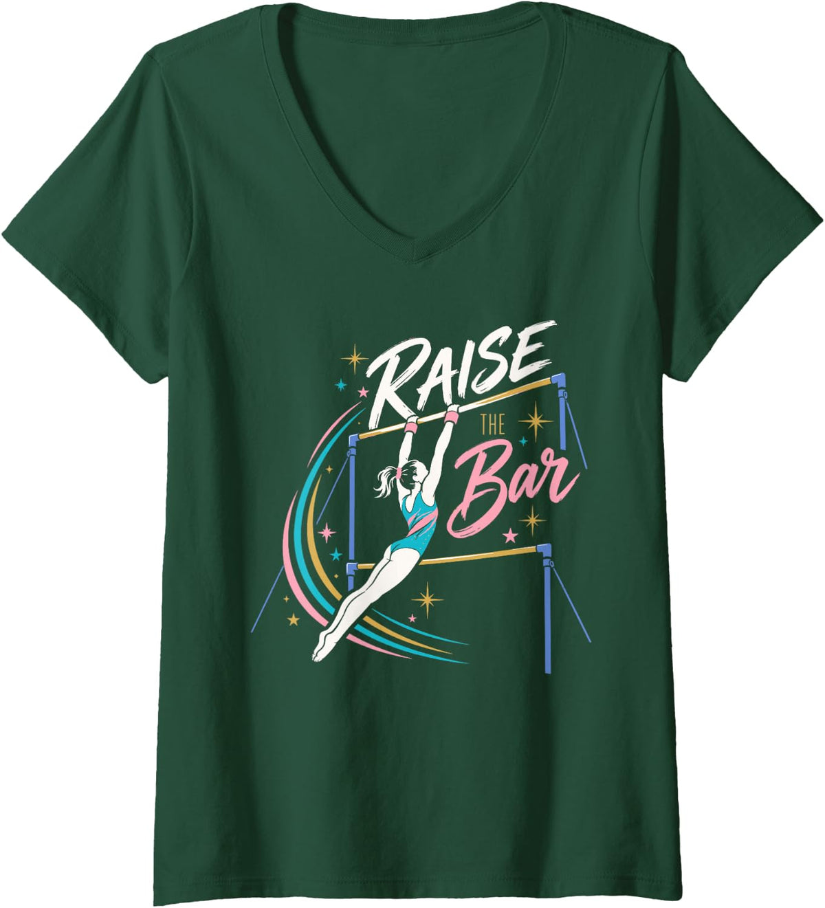 Women's Cute Gymnast Raise the Bar Gymnastics V-Neck T-Shirt - Dark Green