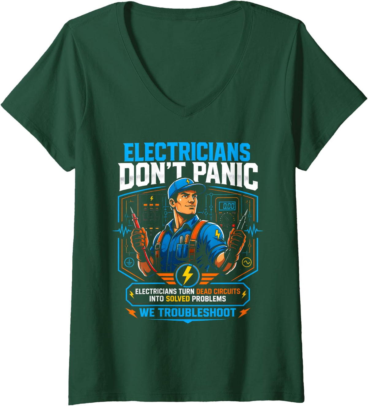 Women's Electricians Electrical Men Electrician V-Neck T-Shirt - Dark Green