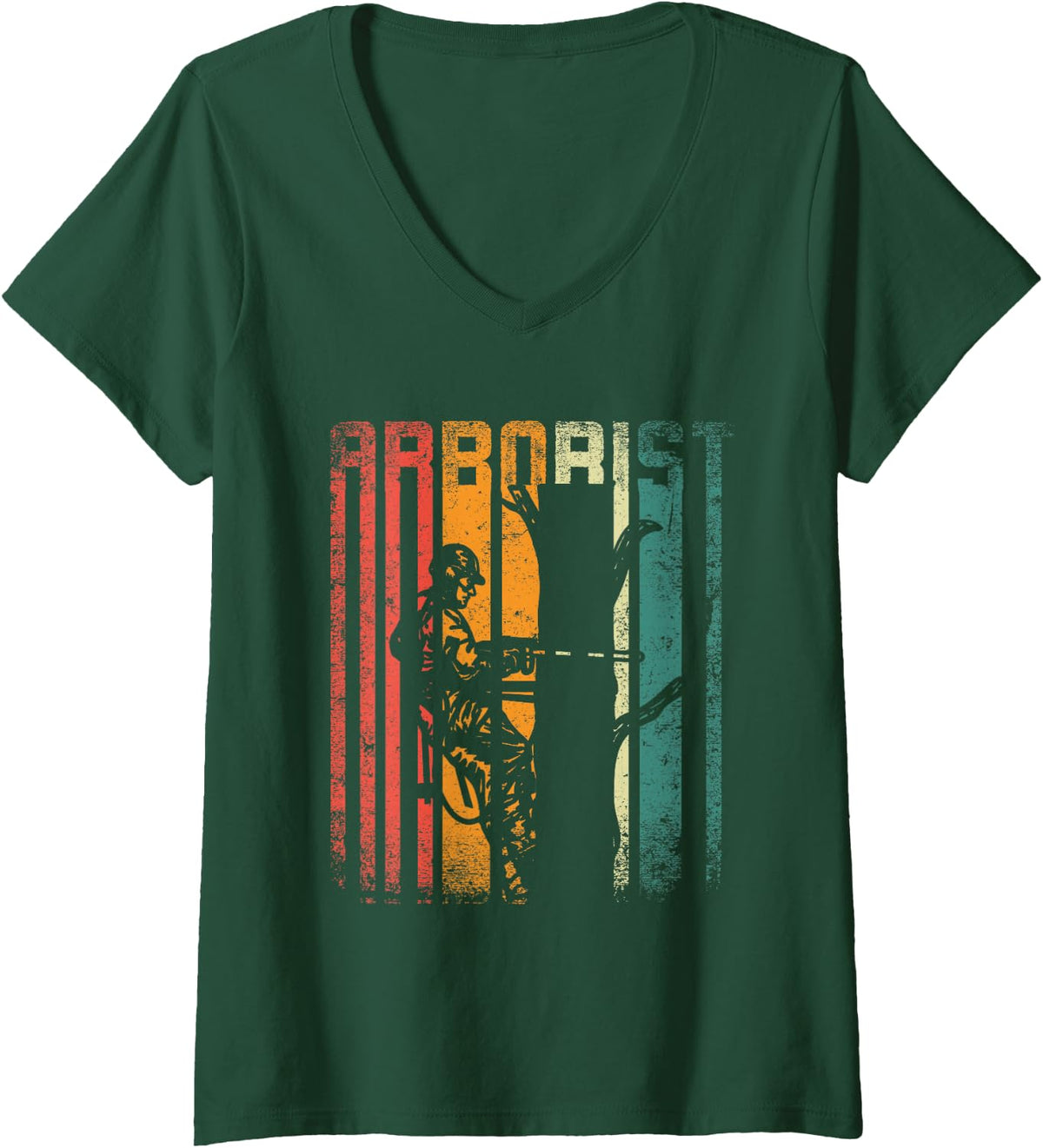 Women's Vintage Retro Arborist Tree Climber Logger Lumberjack V-Neck T-Shirt - Dark Green