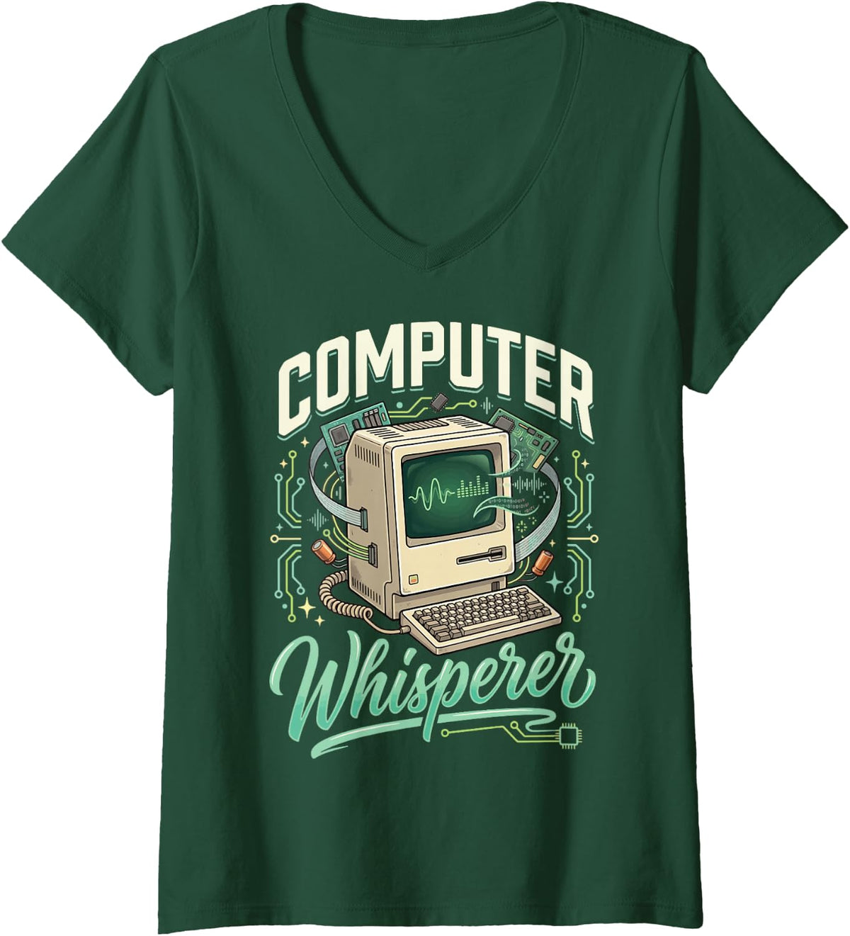 Women's Computer Whisperer V-Neck T-Shirt - Dark Green