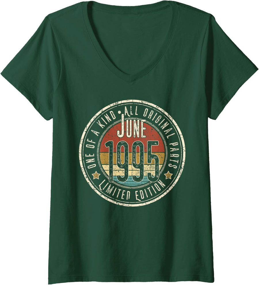 Women's 31st Birthday Vintage June 1995 Retro Limited Edition V-Neck T-Shirt - Dark Green