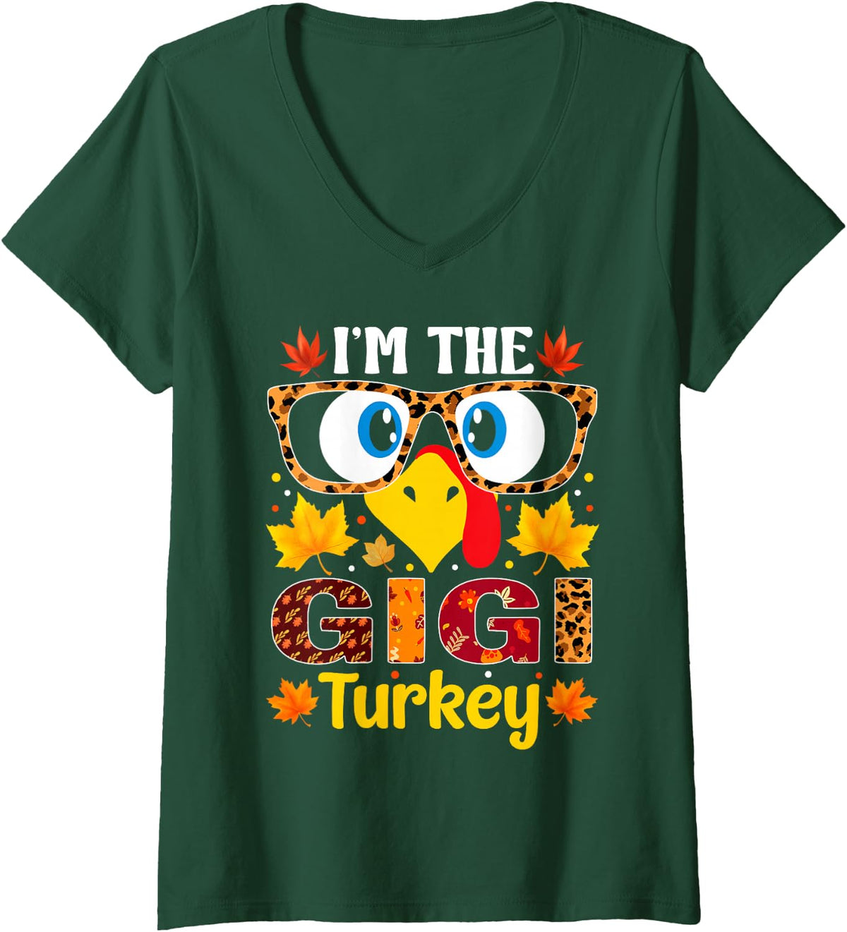 Women's I'm The Gigi Turkey Thanksgiving Family Matching V-Neck T-Shirt - Dark Green