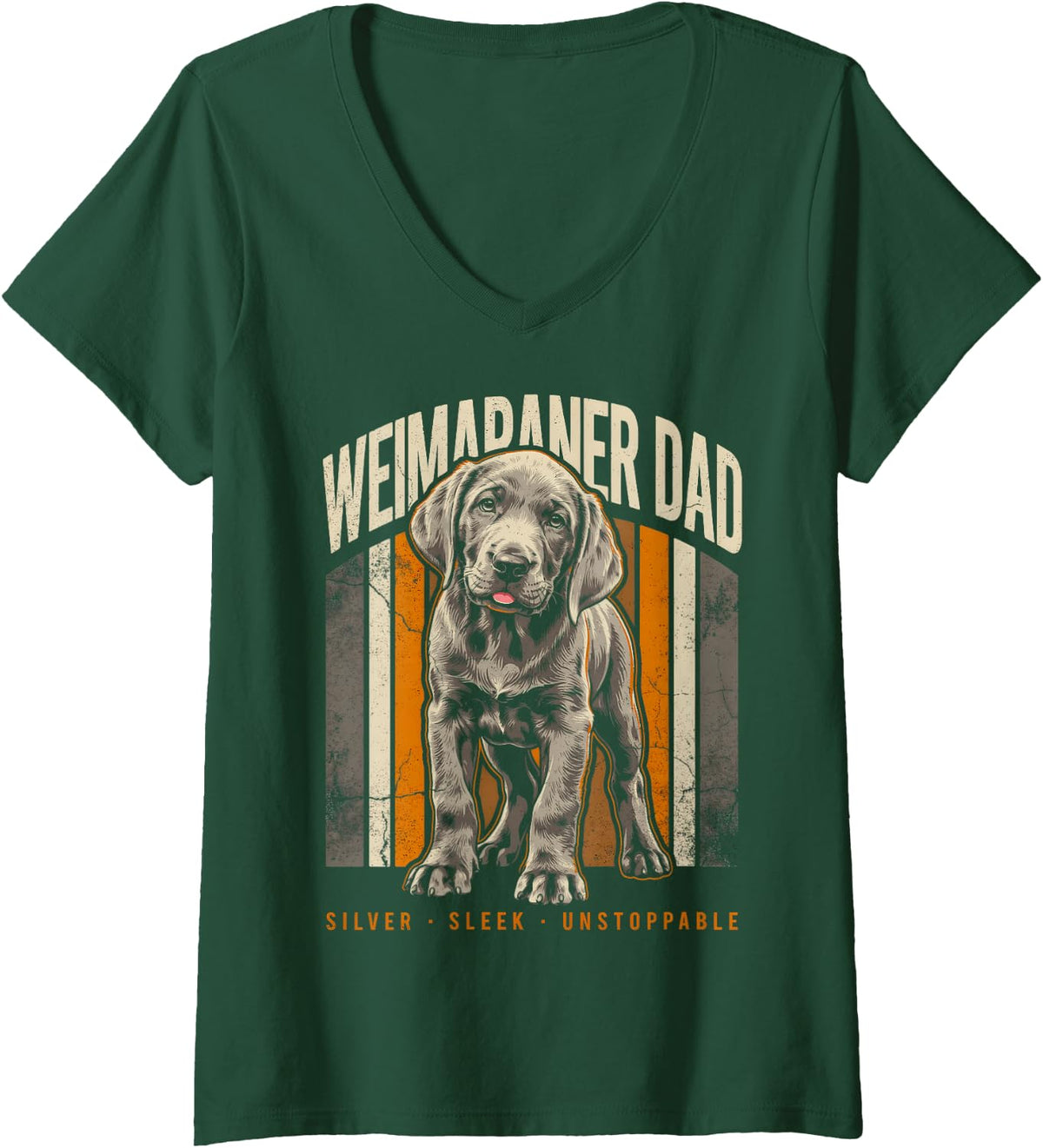 Women's Weimaraner Dad Silver Sleek Unstoppable Dog V-Neck T-Shirt - Dark Green