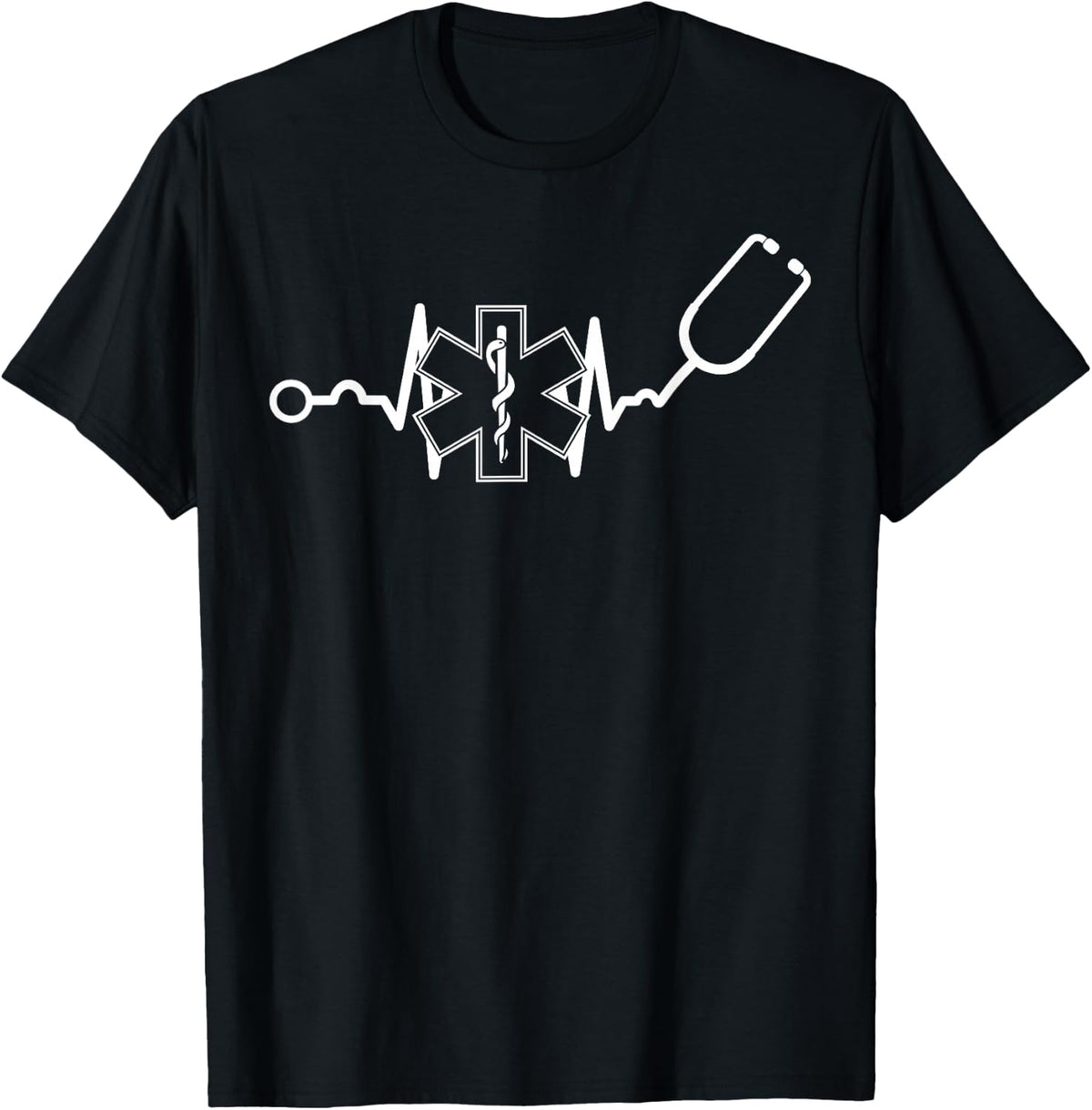 EMT Heartbeat Medical Worker First Responder Health Worker T-Shirt - Black
